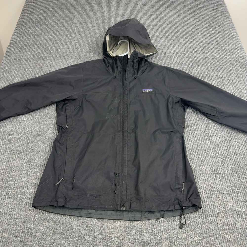 Patagonia Rain Jacket Womens L Black Nylon Hooded Full Zip Gorpcore Outdoor - Picture 1 of 9